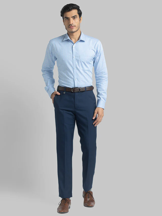 Park Avenue Men Blue Checkered Regular Fit Trouser - Image 5