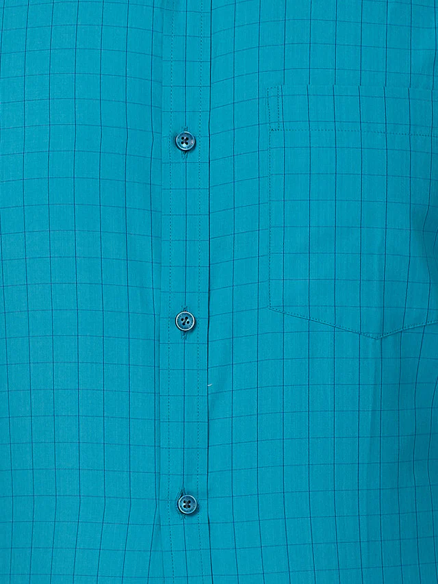 Park Avenue Men Blue Checkered Slim Fit Full Sleeve Semi Cut Away Collar Shirt - Image 7