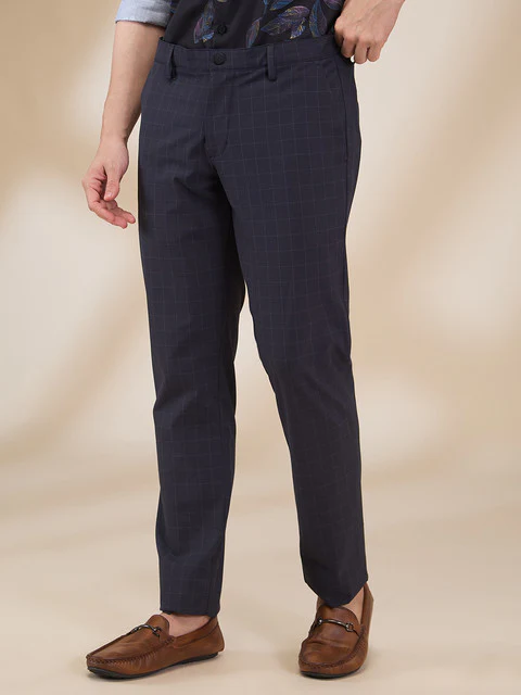 Park Avenue Men Blue Checks Commutech Fit Polyester Blend Trouser - Image 3