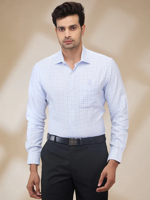 Park Avenue Men Blue Checks Luxus Fit Cotton Shirt