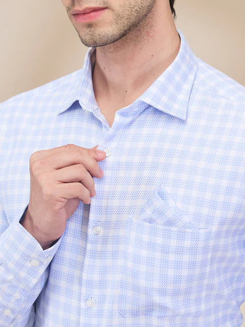Park Avenue Men Blue Checks Luxus Fit Cotton Shirt - Image 5