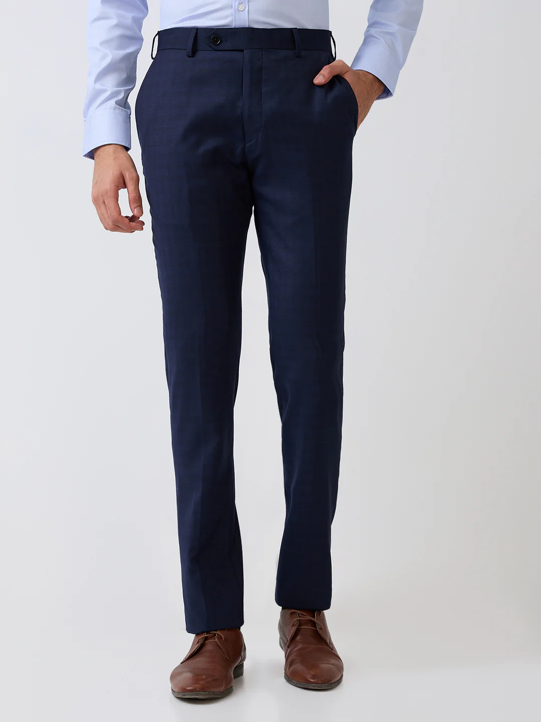Park Avenue Men Blue Checks Luxus Fit Wool Blend Trouser