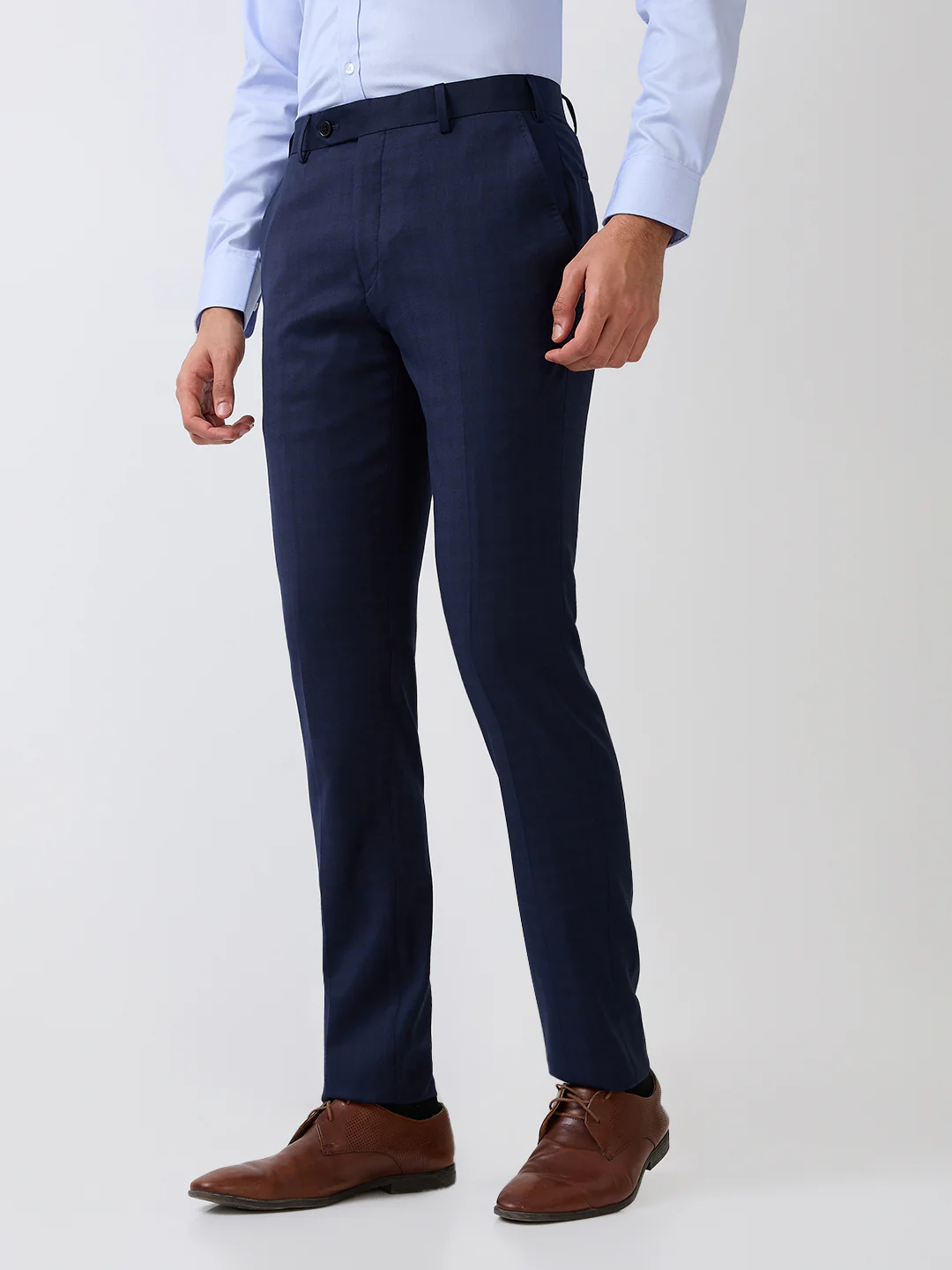 Park Avenue Men Blue Checks Luxus Fit Wool Blend Trouser - Image 2