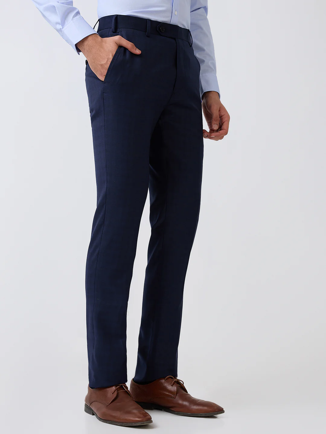 Park Avenue Men Blue Checks Luxus Fit Wool Blend Trouser - Image 3