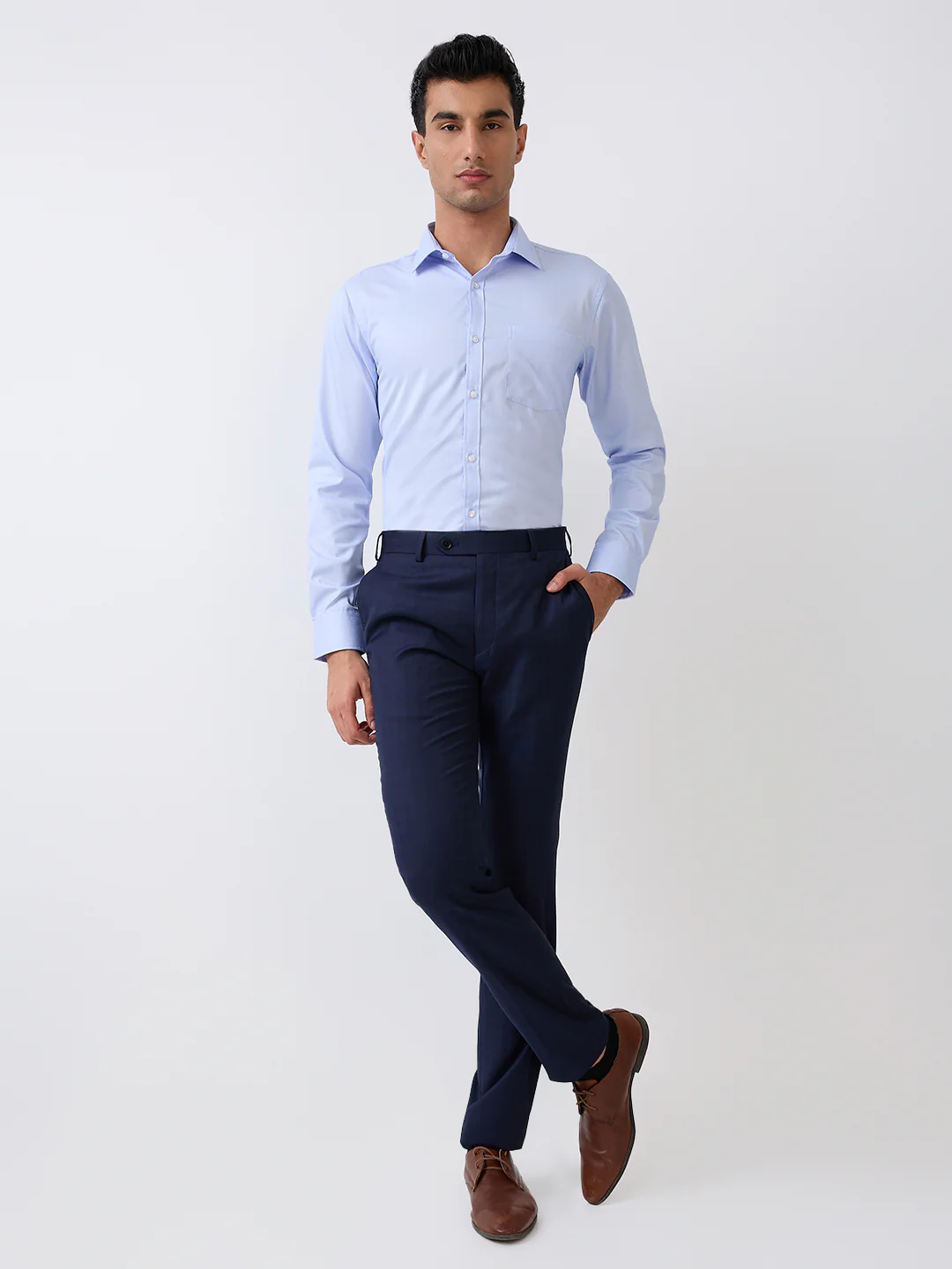 Park Avenue Men Blue Checks Luxus Fit Wool Blend Trouser - Image 5