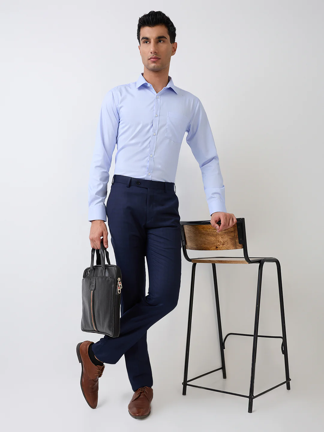 Park Avenue Men Blue Checks Luxus Fit Wool Blend Trouser - Image 6