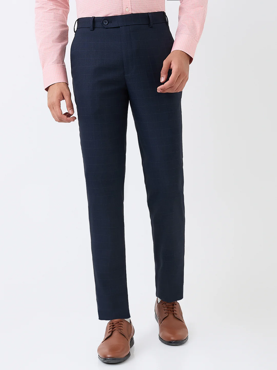 Park Avenue Men Blue Checks Neo Fit Polyester Blend Trouser