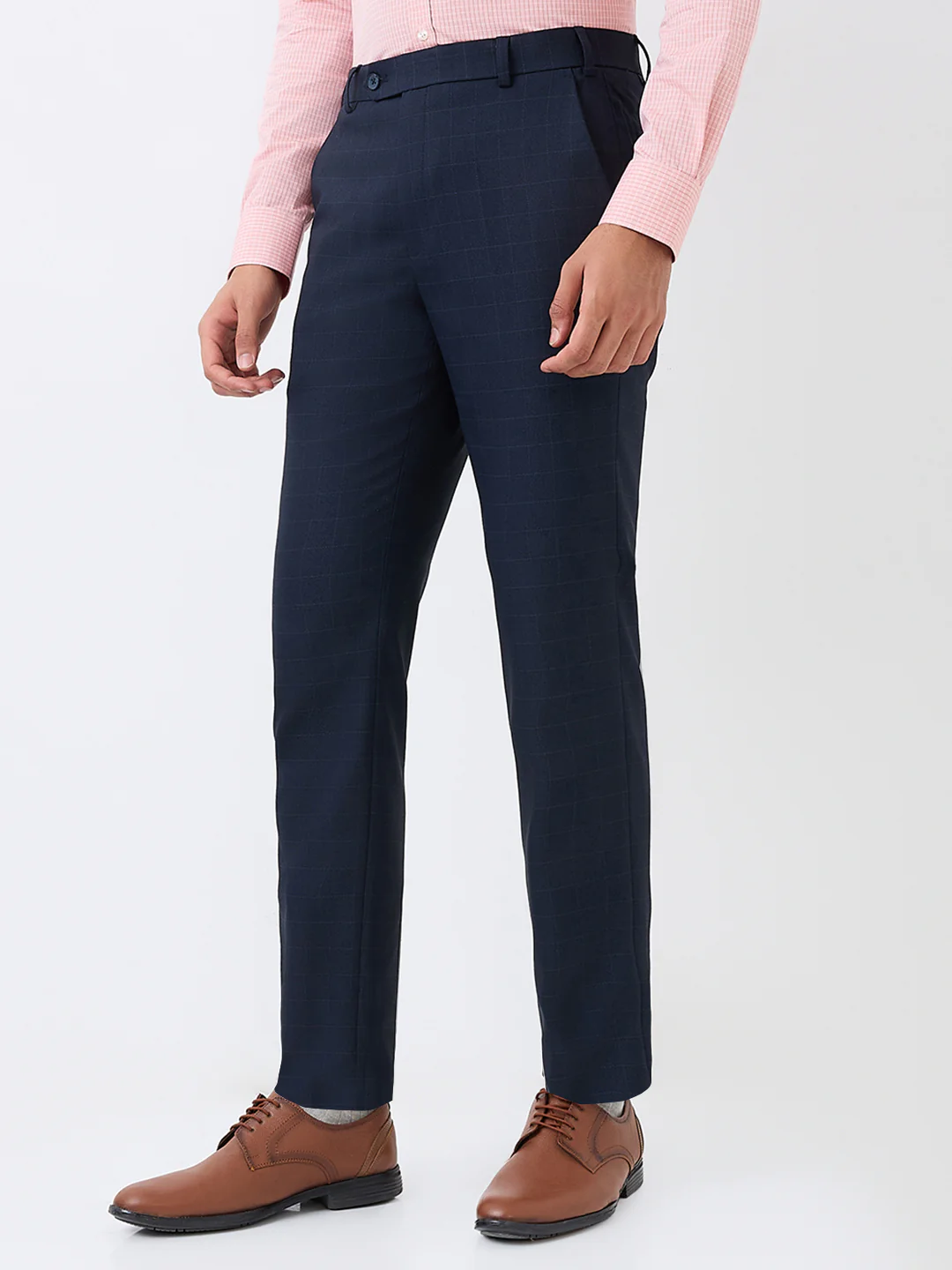 Park Avenue Men Blue Checks Neo Fit Polyester Blend Trouser - Image 2