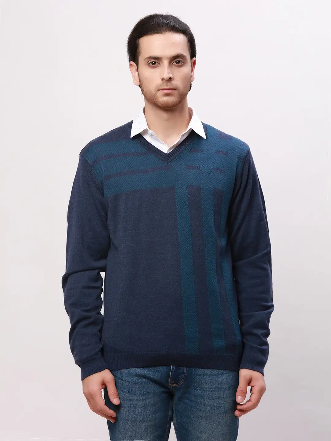 Park Avenue Men Blue Checks Regular Acrylic Blend Full Sleeve Pullover