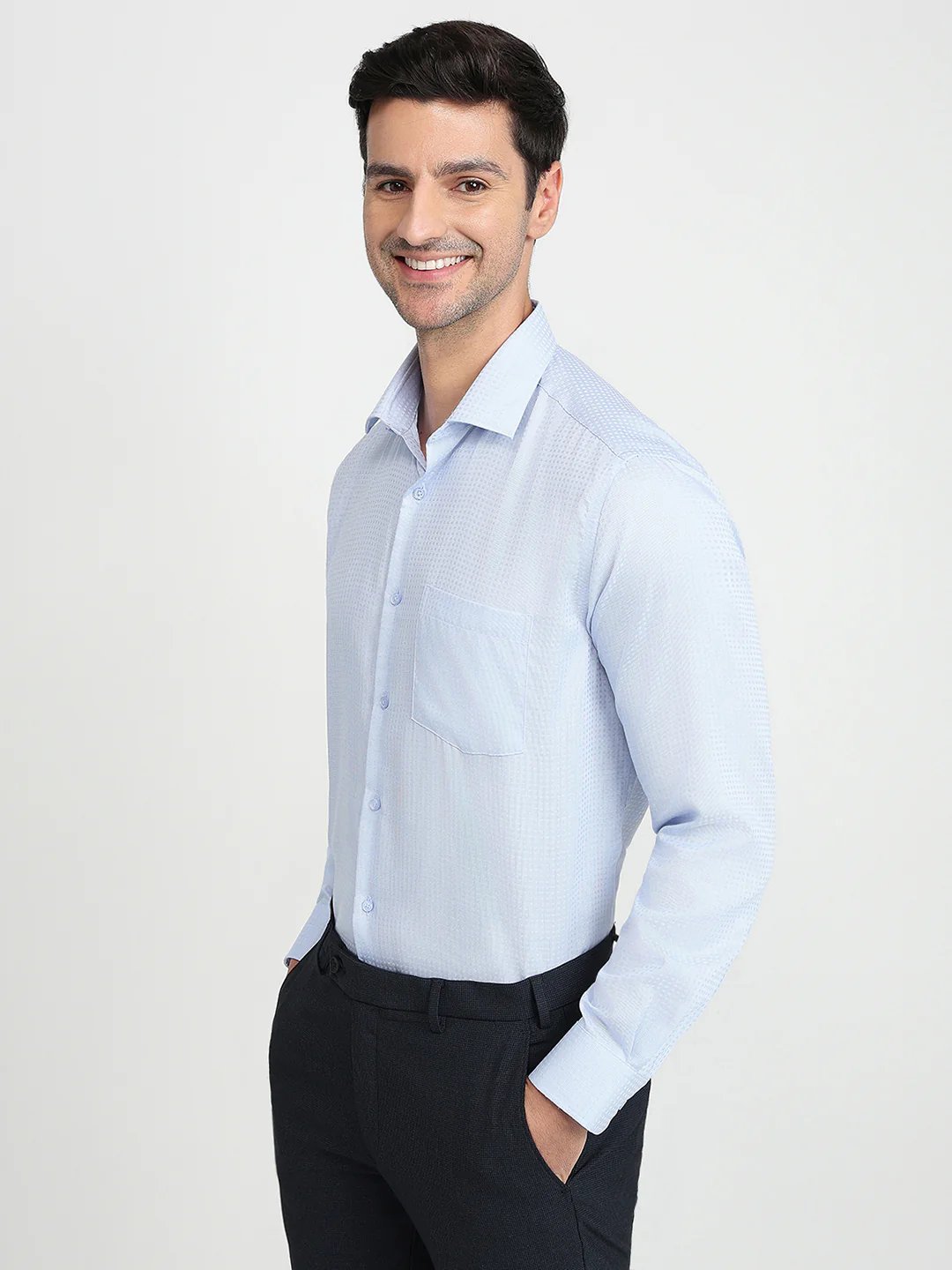 Park Avenue Men Blue Checks Regular Fit Cotton Full Sleeve Ainsley Collar Formal Shirt - Image 2