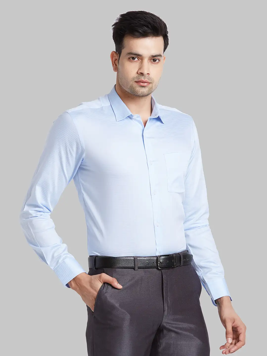 Park Avenue Men Blue Checks Regular Fit Cotton Full Sleeve Ainsley Neck Shirt - Image 2