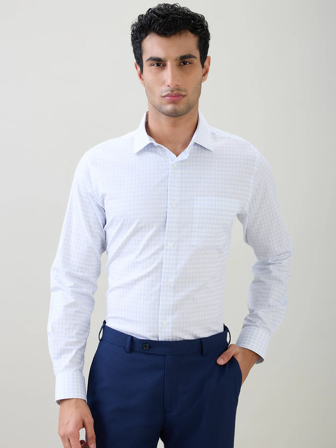 Park Avenue Men Blue Checks Regular Fit Cotton Full Sleeve Formal Shirt