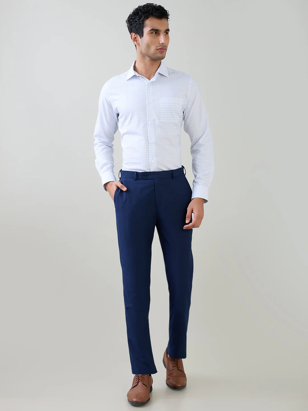 Park Avenue Men Blue Checks Regular Fit Cotton Full Sleeve Formal Shirt - Image 5