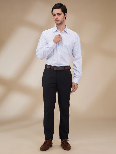 Park Avenue Men Blue Checks Regular Fit Cotton Shirt - Image 2