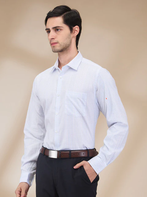 Park Avenue Men Blue Checks Regular Fit Cotton Shirt - Image 3