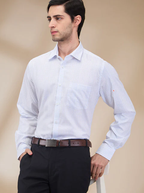 Park Avenue Men Blue Checks Regular Fit Cotton Shirt - Image 6