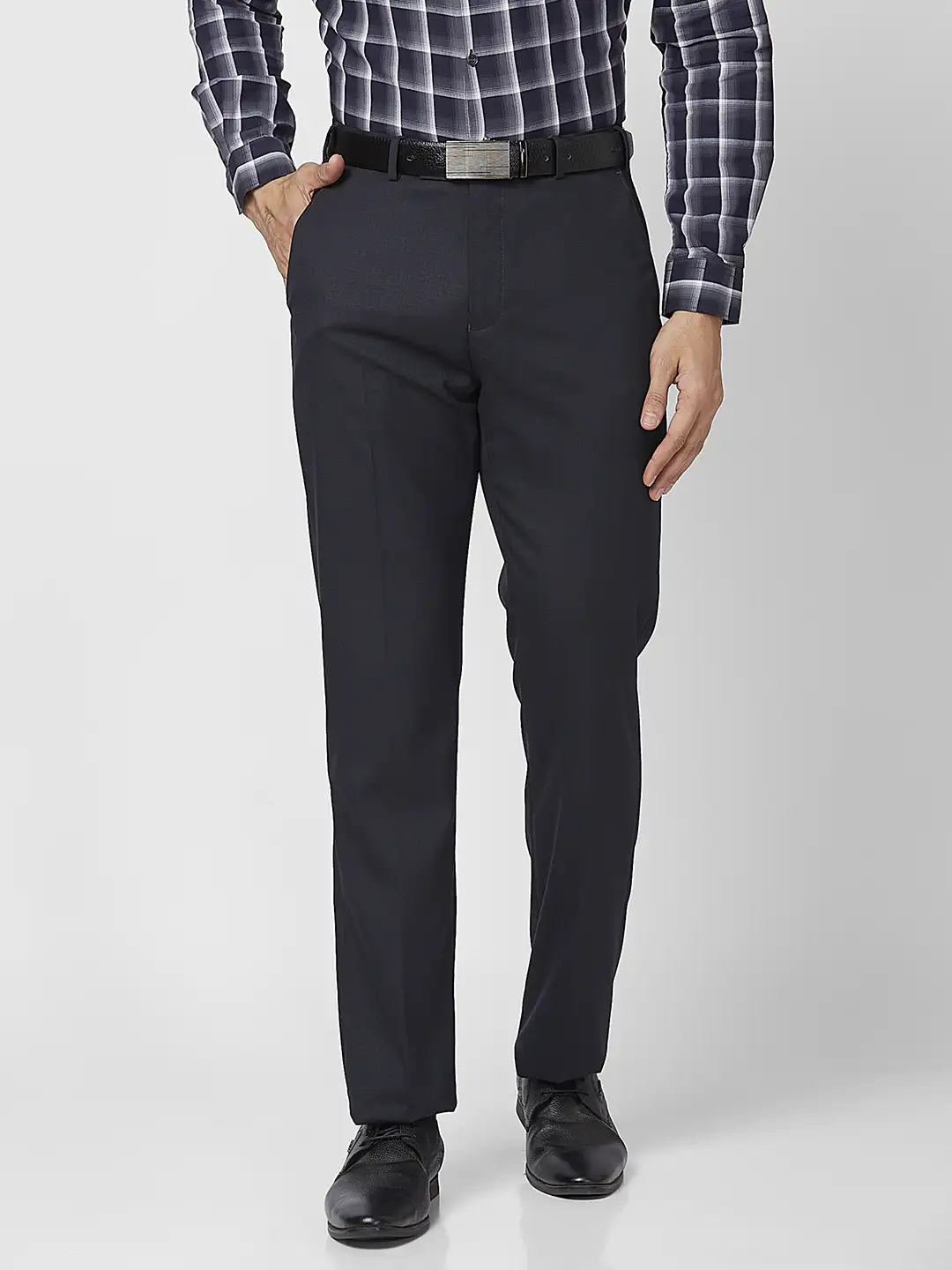 Park Avenue Men Blue Checks Regular Fit Polyester Blend Trouser