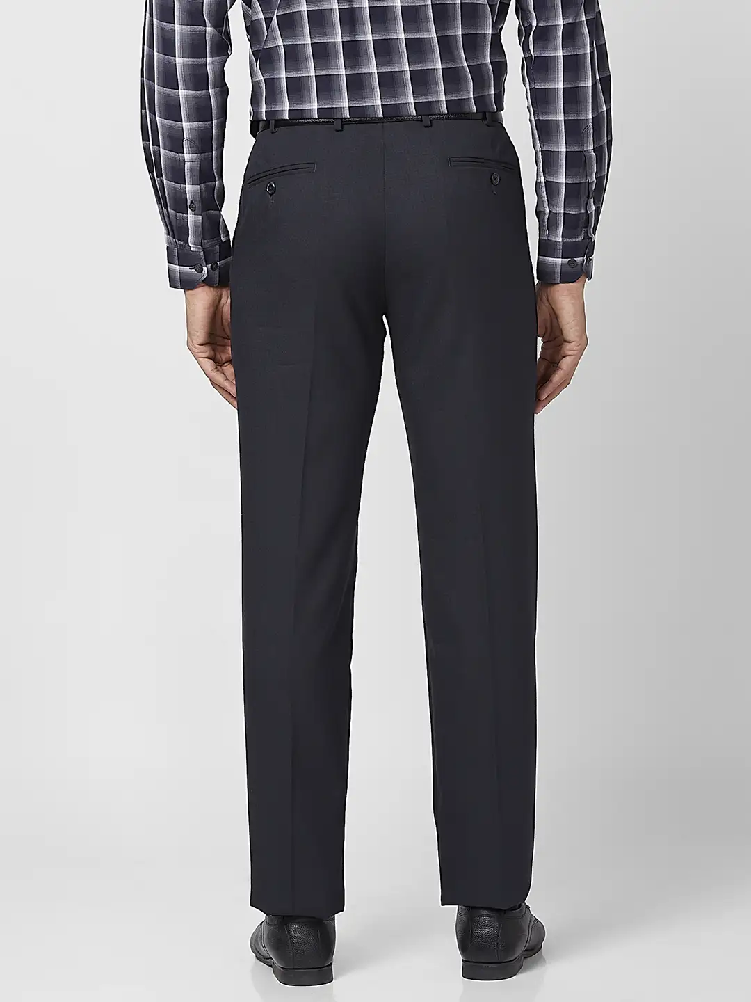 Park Avenue Men Blue Checks Regular Fit Polyester Blend Trouser - Image 4