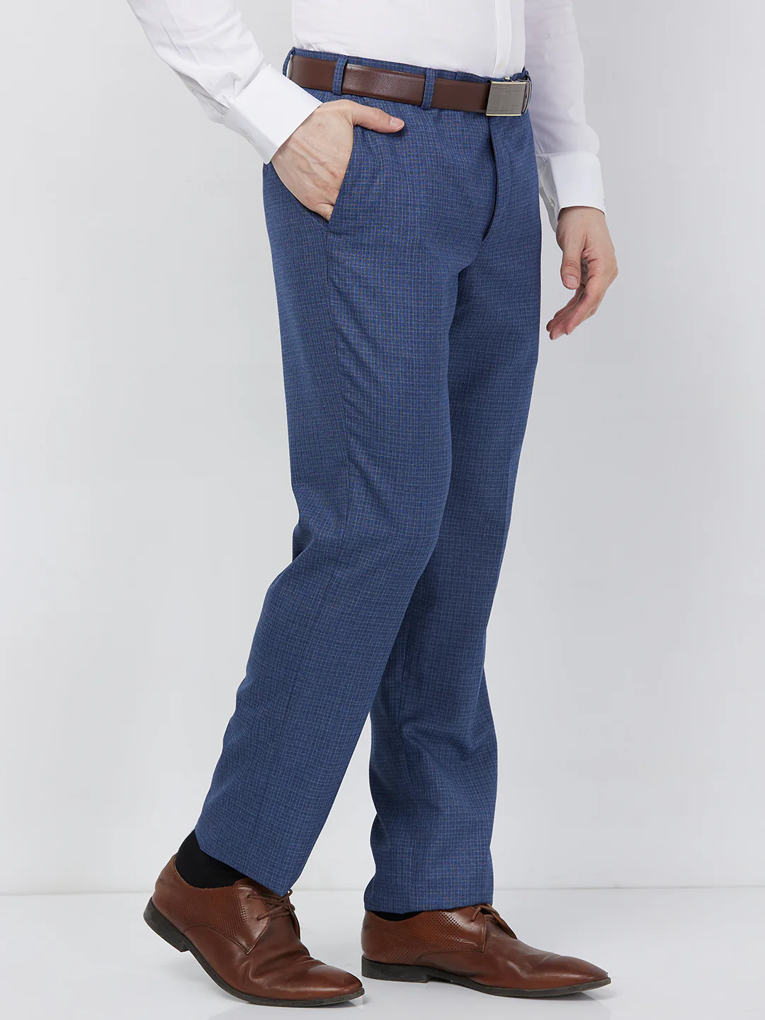 Park Avenue Men Blue Checks Regular Fit Polyester Blend Trouser - Image 2