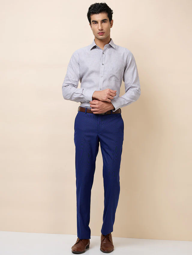 Park Avenue Men Blue Checks Regular Fit Polyester Blend Trouser - Image 2