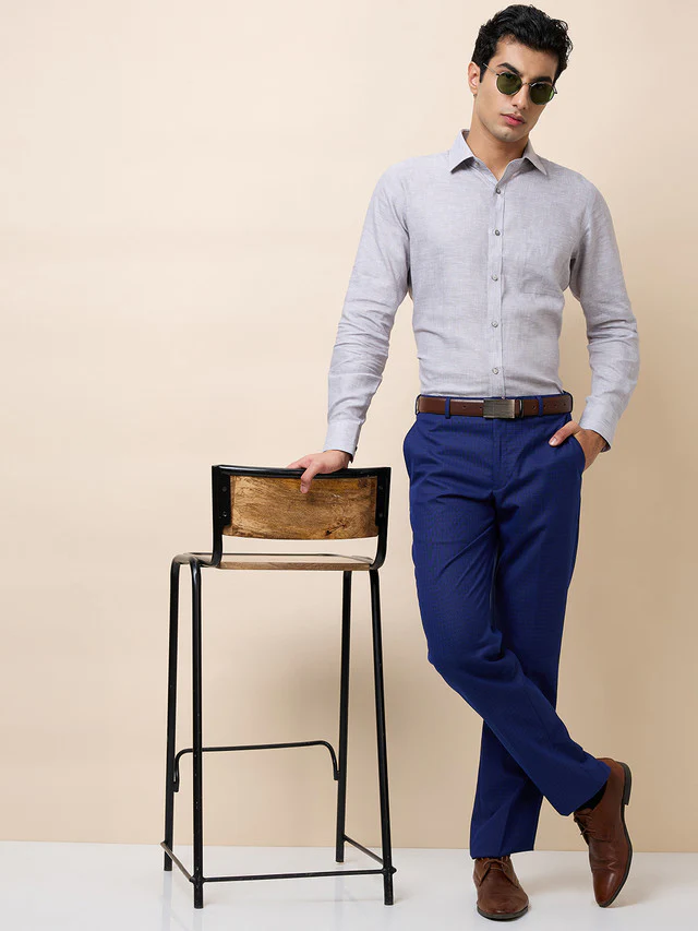 Park Avenue Men Blue Checks Regular Fit Polyester Blend Trouser - Image 6