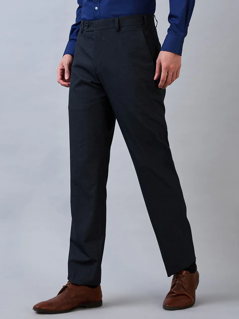 Park Avenue Men Blue Checks Regular Fit Polyester Blend Trouser - Image 2
