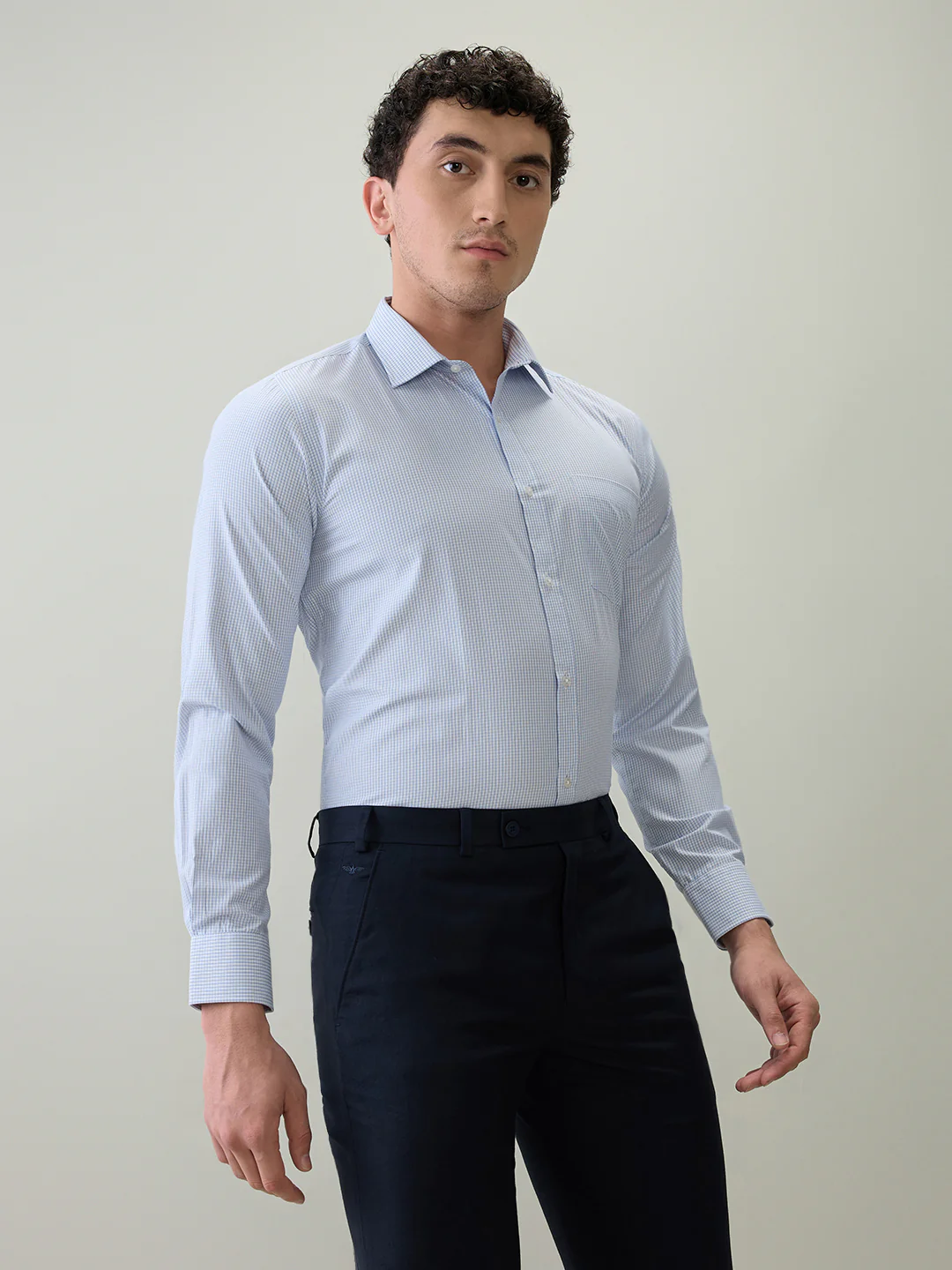 Park Avenue Men Blue Checks Slim Fit Cotton Blend Formal Shirt - Image 3