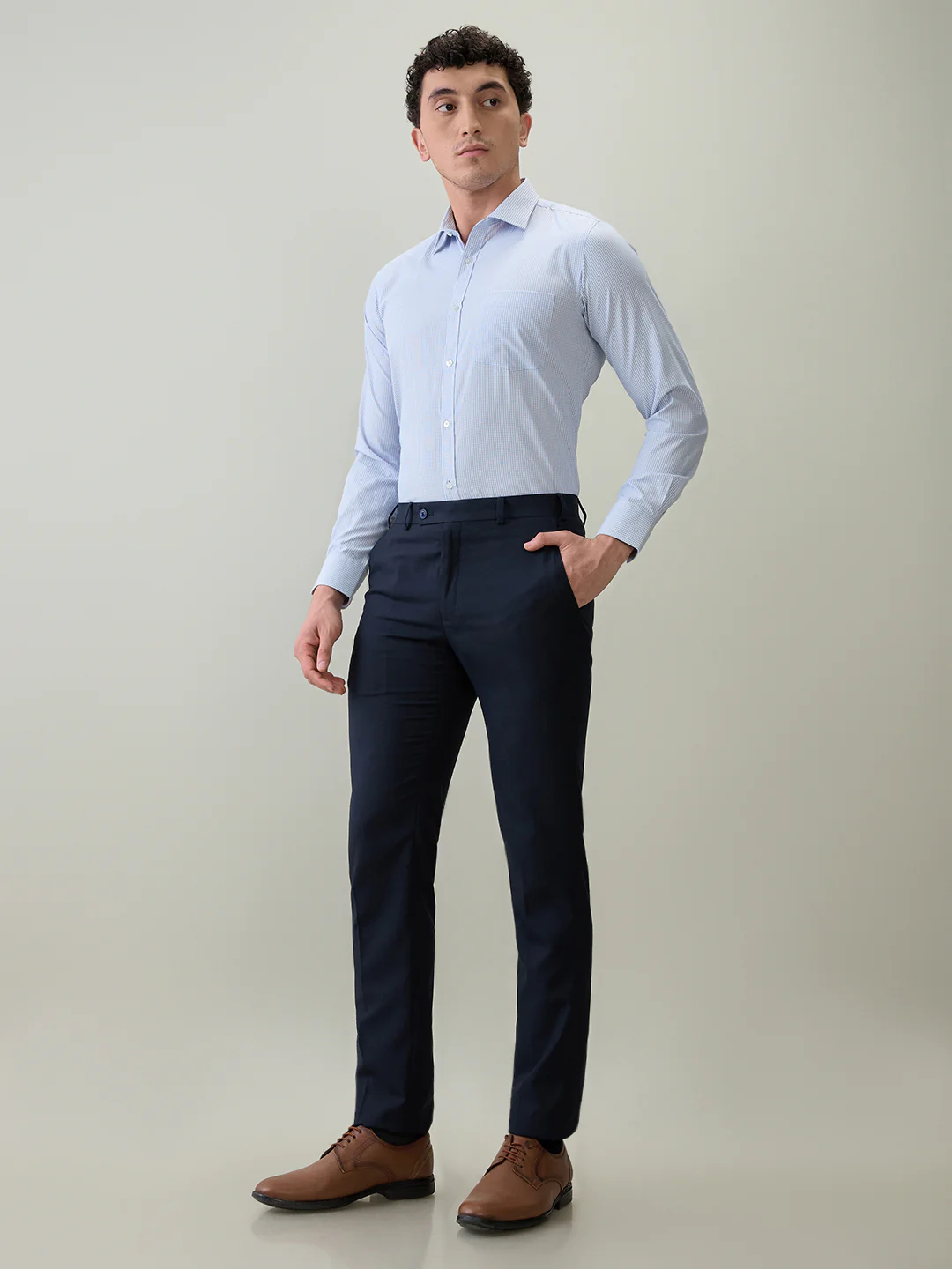 Park Avenue Men Blue Checks Slim Fit Cotton Blend Formal Shirt - Image 5