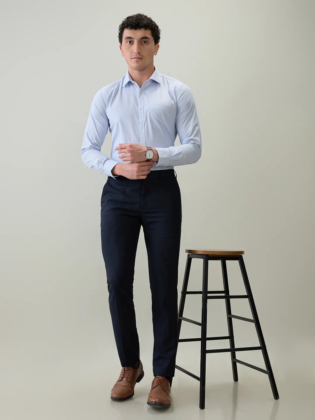 Park Avenue Men Blue Checks Slim Fit Cotton Blend Formal Shirt - Image 6