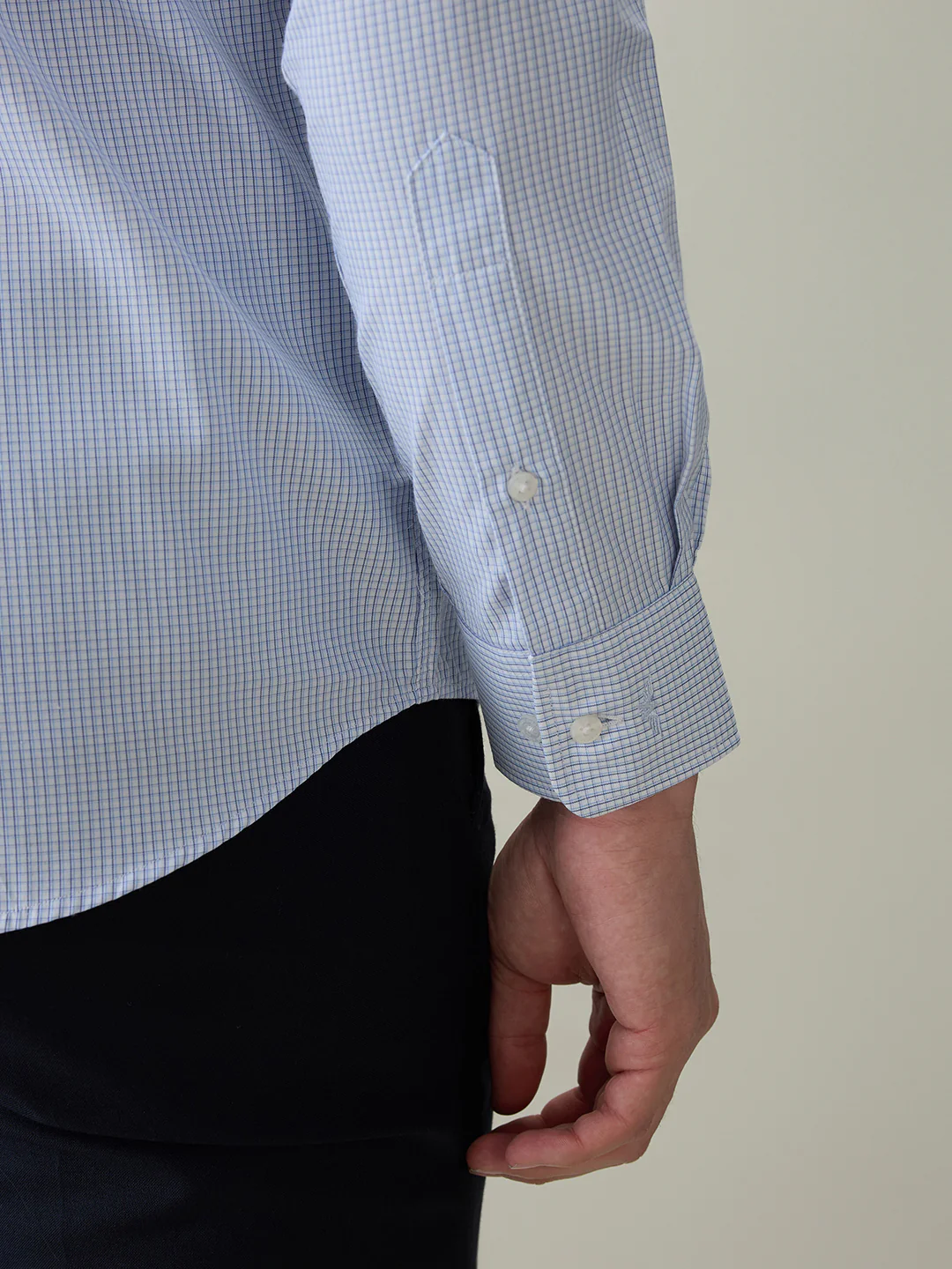 Park Avenue Men Blue Checks Slim Fit Cotton Blend Formal Shirt - Image 8