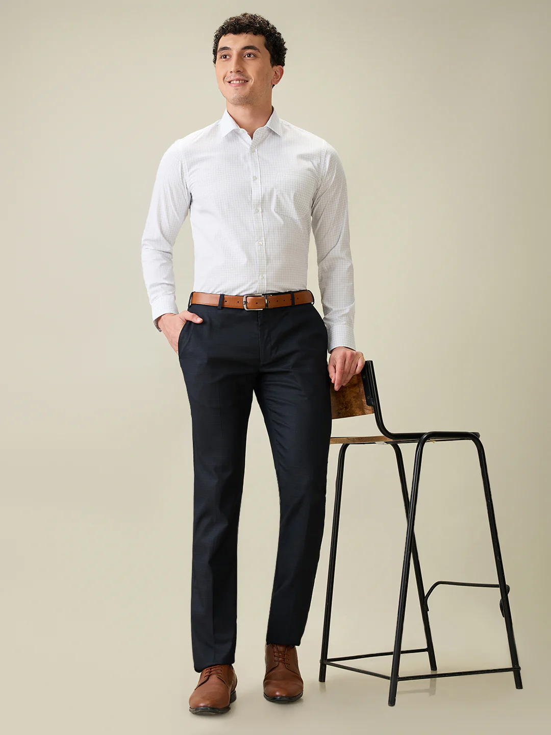 Park Avenue Men Blue Checks Slim Fit Cotton Blend Formal Shirt - Image 6