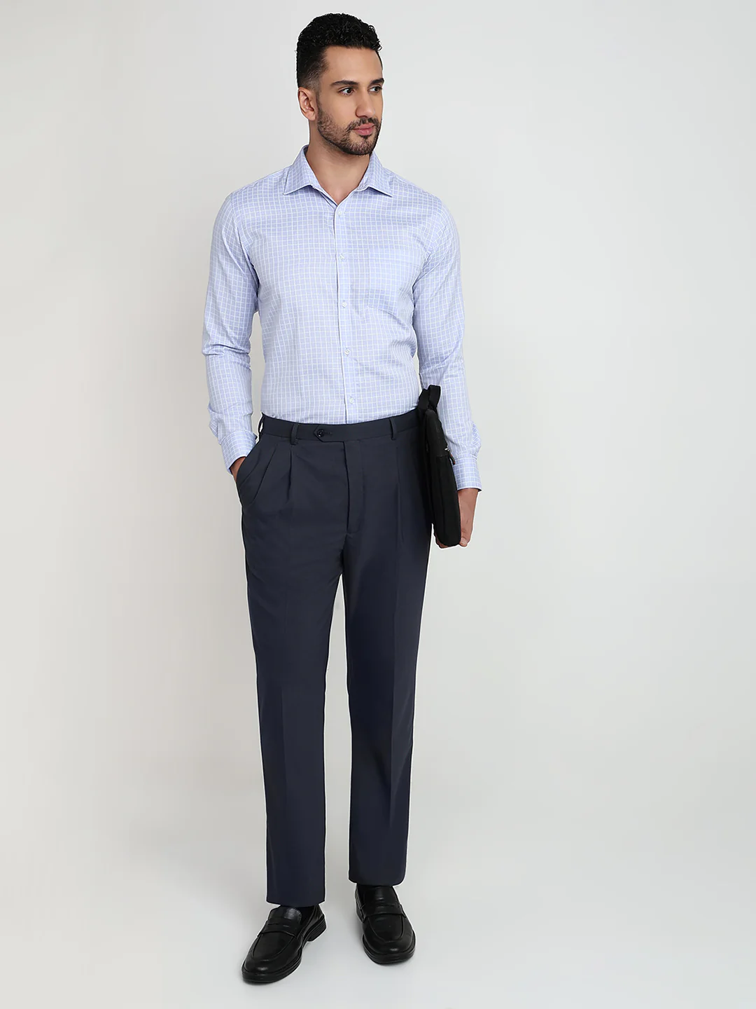 Park Avenue Men Blue Checks Slim Fit Cotton Blend Formal Shirt - Image 5