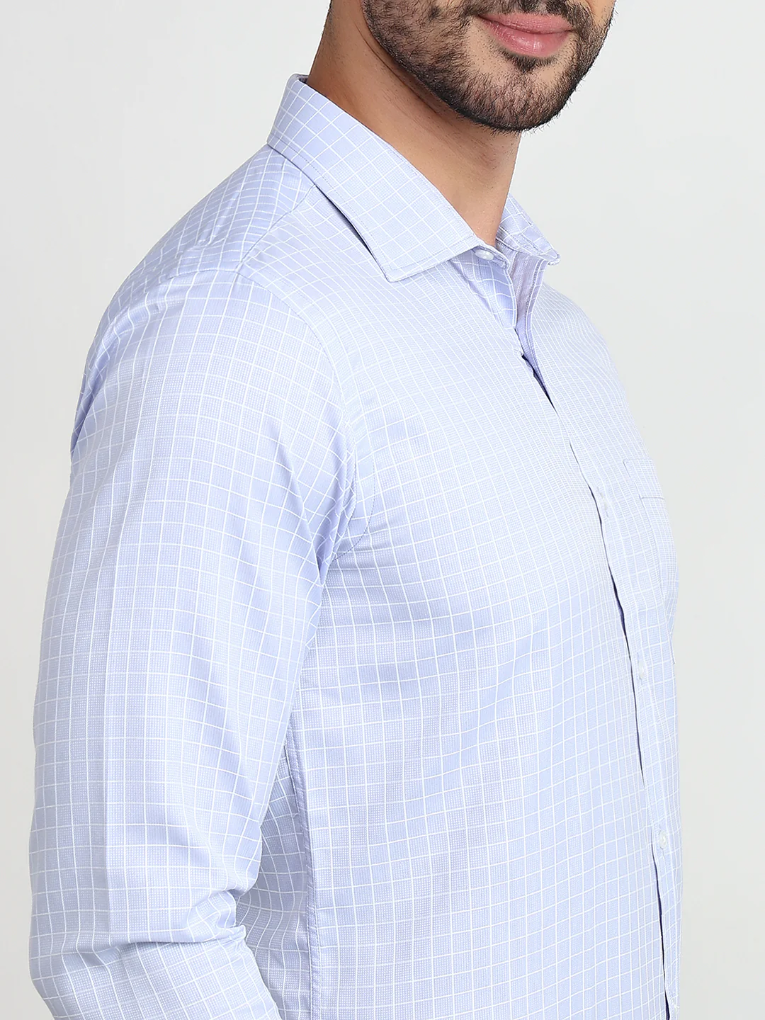 Park Avenue Men Blue Checks Slim Fit Cotton Blend Formal Shirt - Image 6