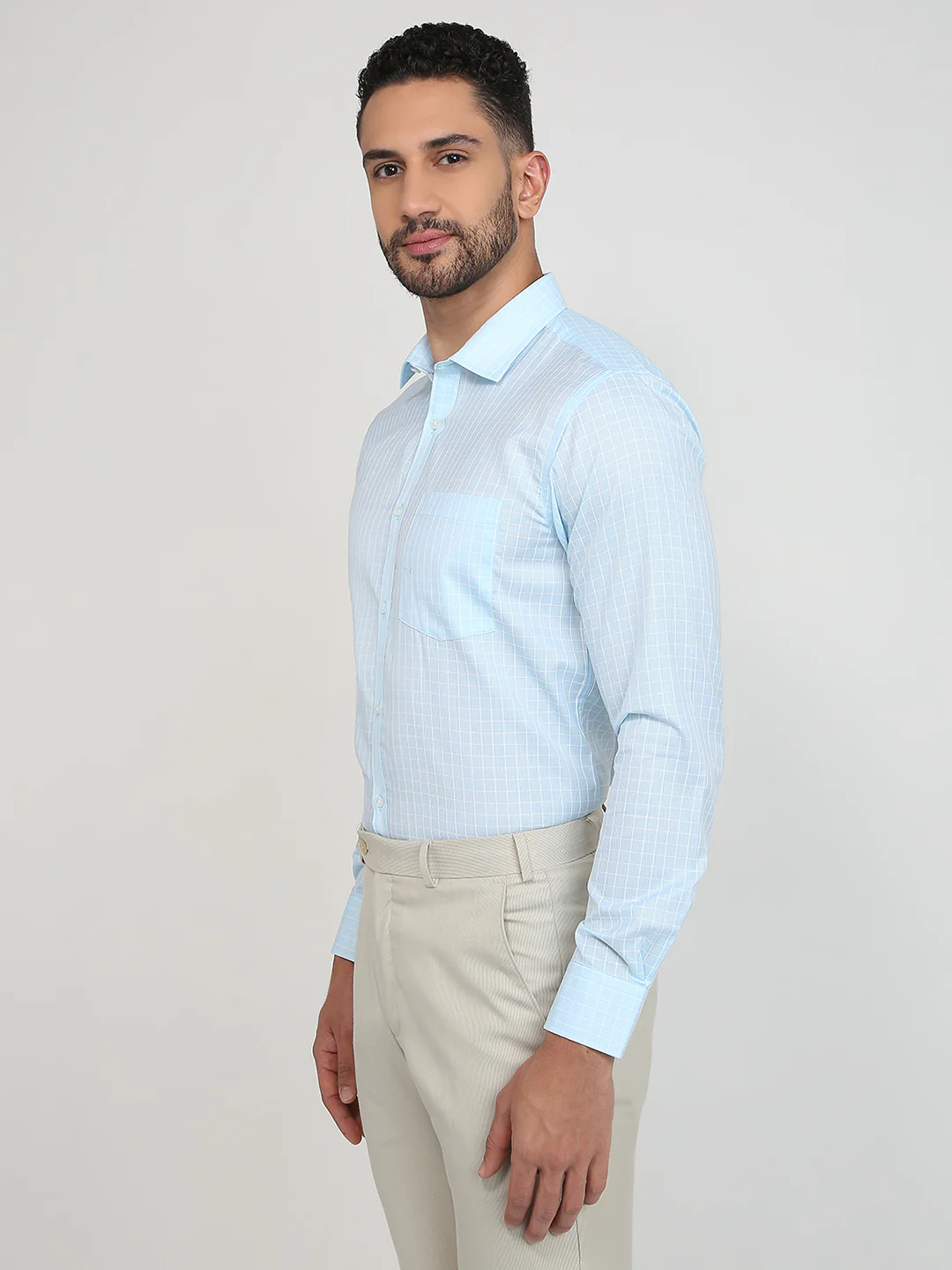 Park Avenue Men Blue Checks Slim Fit Cotton Blend Formal Shirt - Image 2