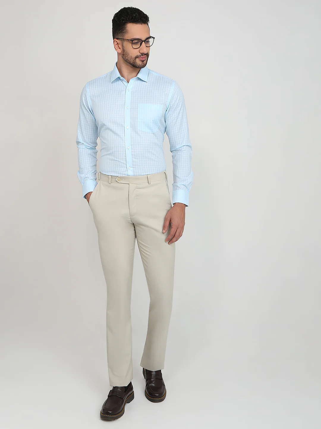 Park Avenue Men Blue Checks Slim Fit Cotton Blend Formal Shirt - Image 5