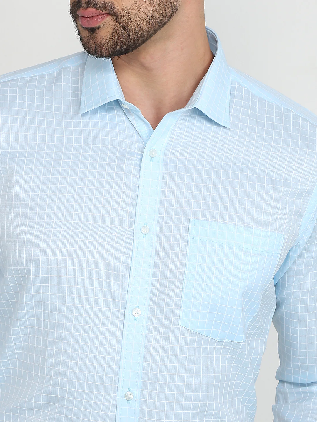 Park Avenue Men Blue Checks Slim Fit Cotton Blend Formal Shirt - Image 6