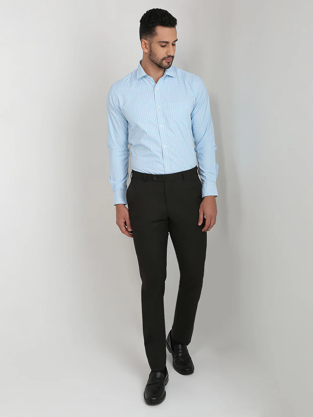 Park Avenue Men Blue Checks Slim Fit Cotton Blend Formal Shirt - Image 5