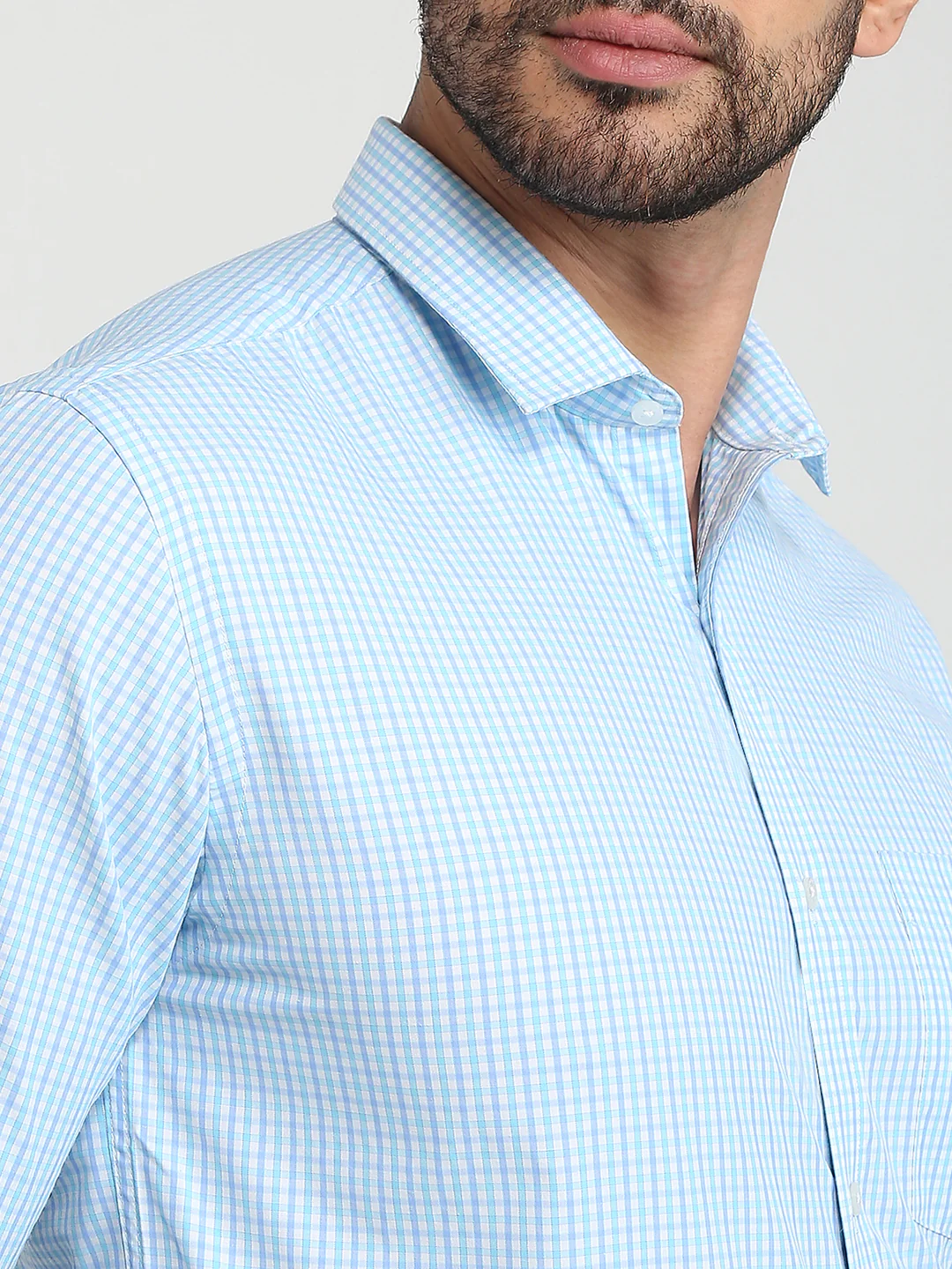 Park Avenue Men Blue Checks Slim Fit Cotton Blend Formal Shirt - Image 6