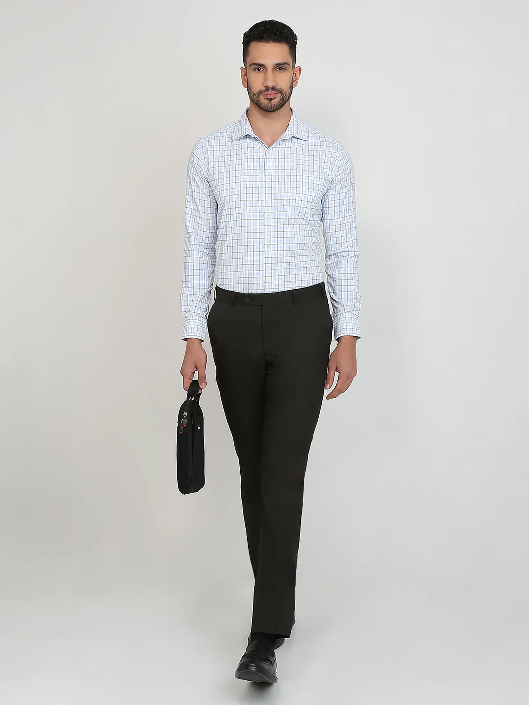 Park Avenue Men Blue Checks Slim Fit Cotton Blend Formal Shirt - Image 5