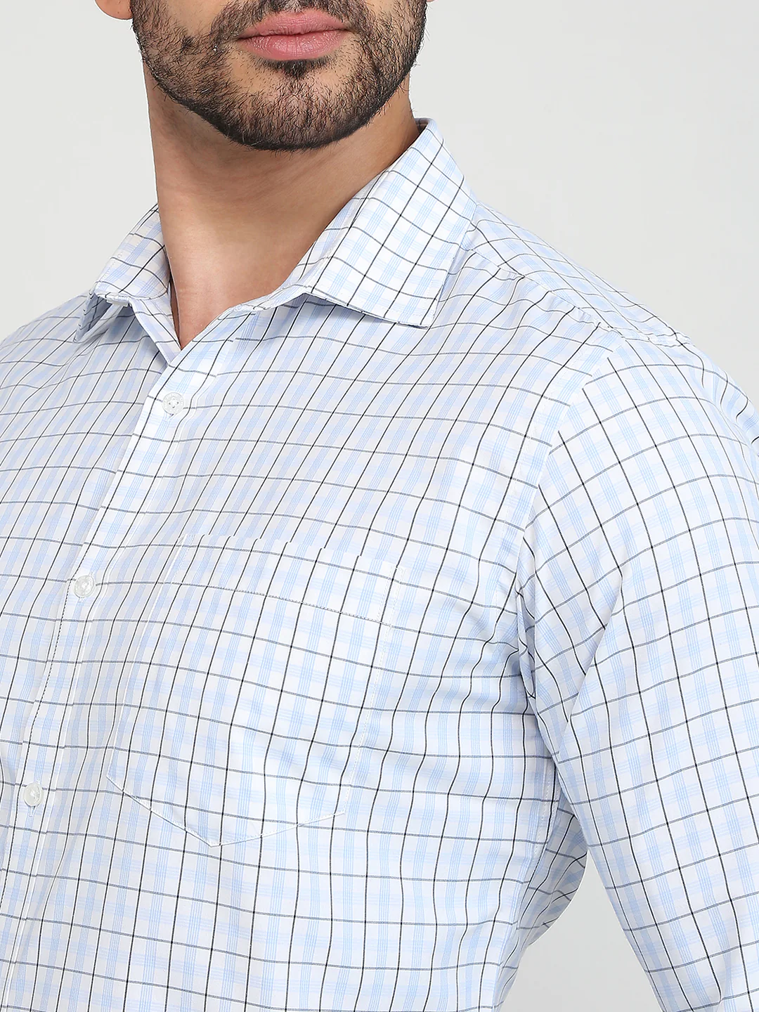 Park Avenue Men Blue Checks Slim Fit Cotton Blend Formal Shirt - Image 6