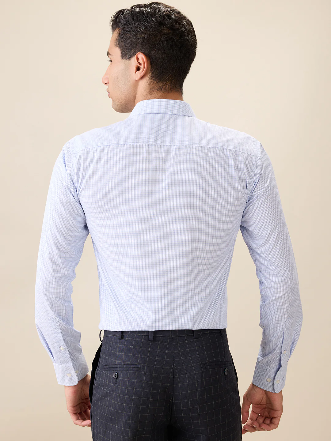 Park Avenue Men Blue Checks Slim Fit Cotton Blend Full Sleeve Formal Shirt - Image 4
