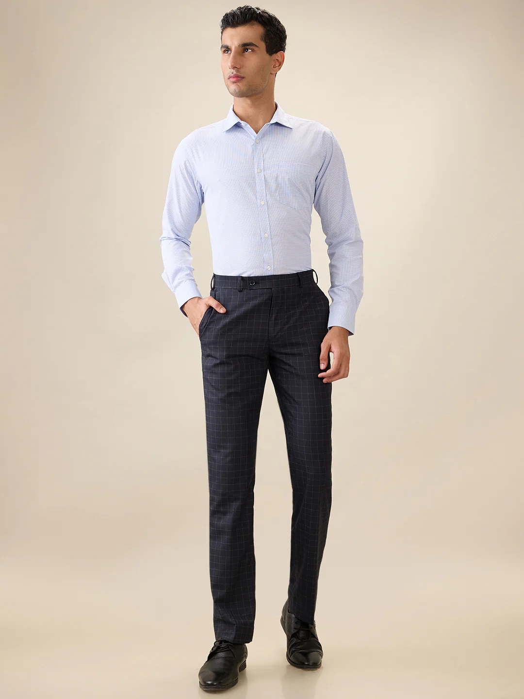 Park Avenue Men Blue Checks Slim Fit Cotton Blend Full Sleeve Formal Shirt - Image 5
