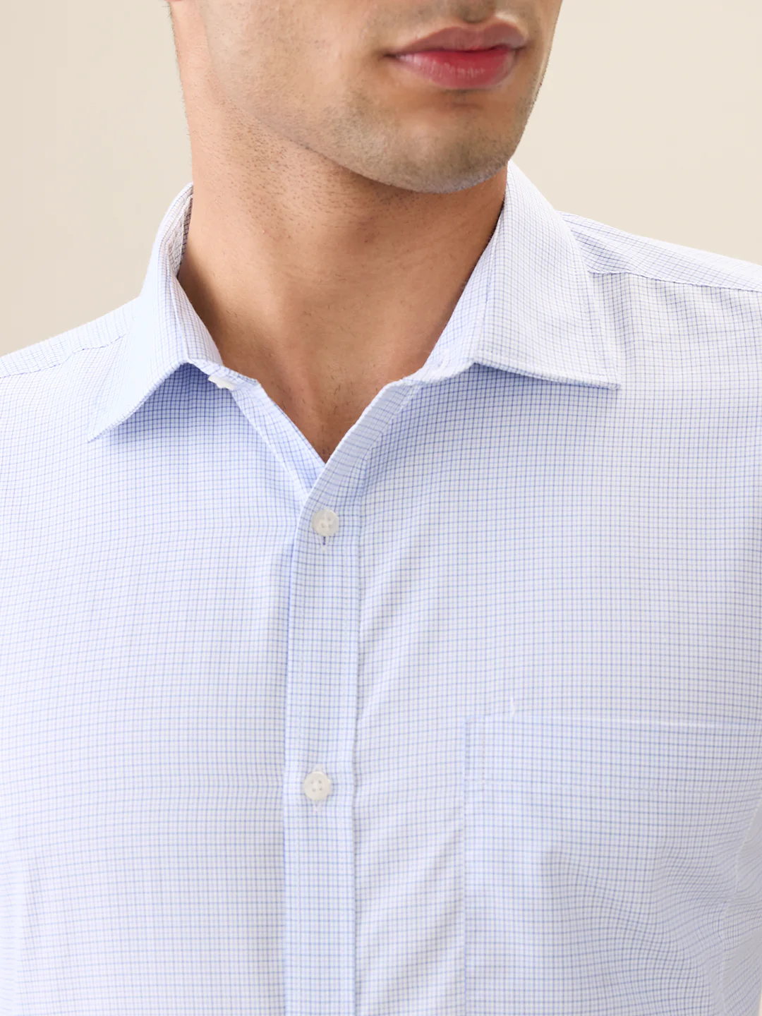 Park Avenue Men Blue Checks Slim Fit Cotton Blend Full Sleeve Formal Shirt - Image 6
