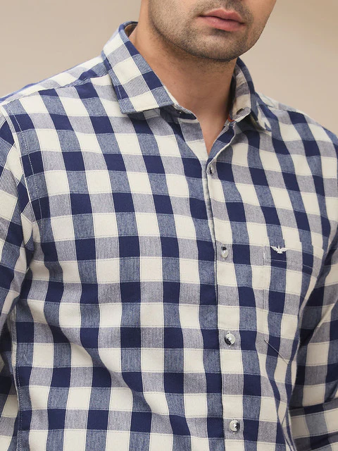 Park Avenue Men Blue Checks Slim Fit Cotton Blend Shirt - Image 5