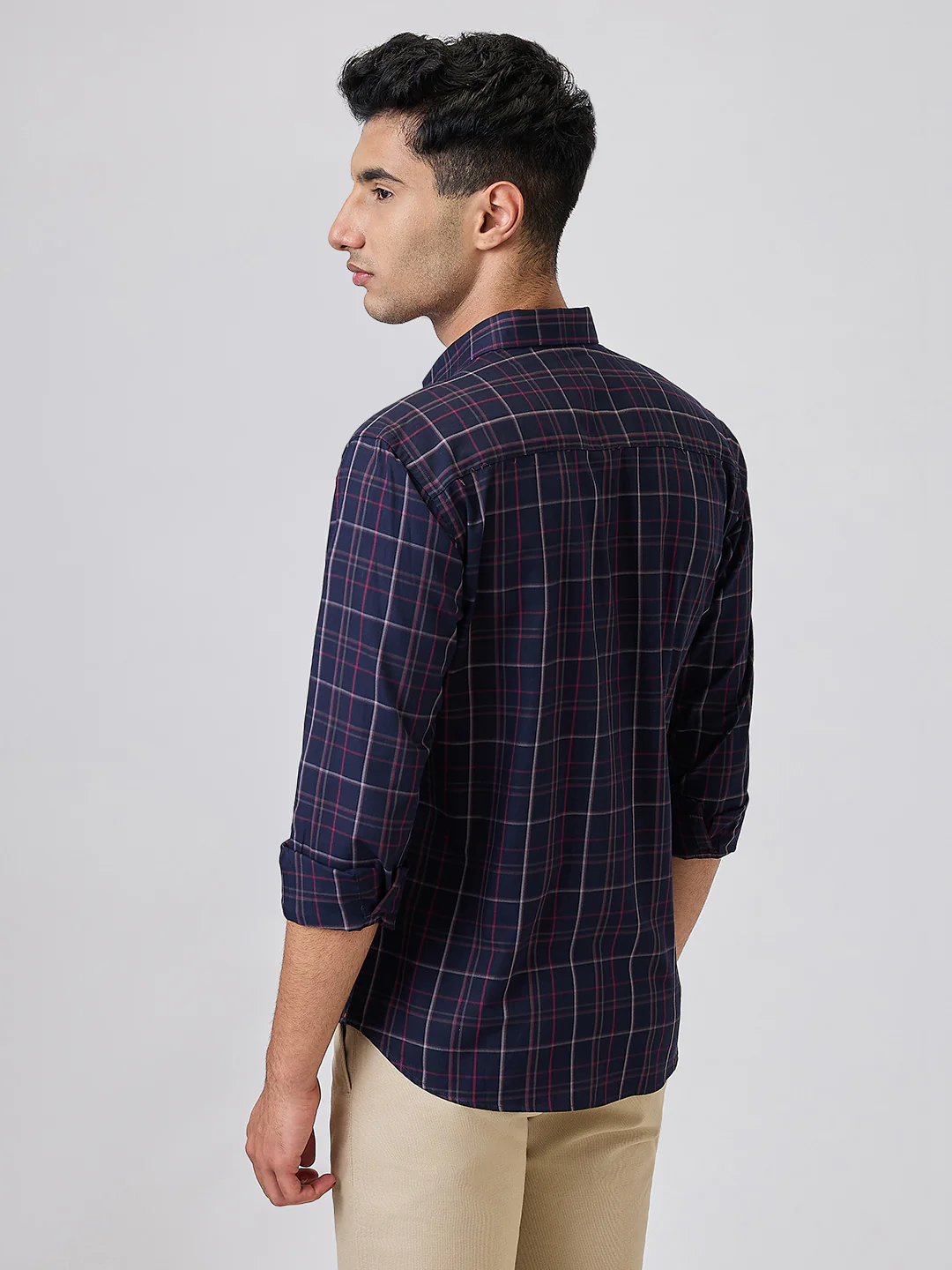 Park Avenue Men Blue Checks Slim Fit Cotton Blend Shirt - Image 4