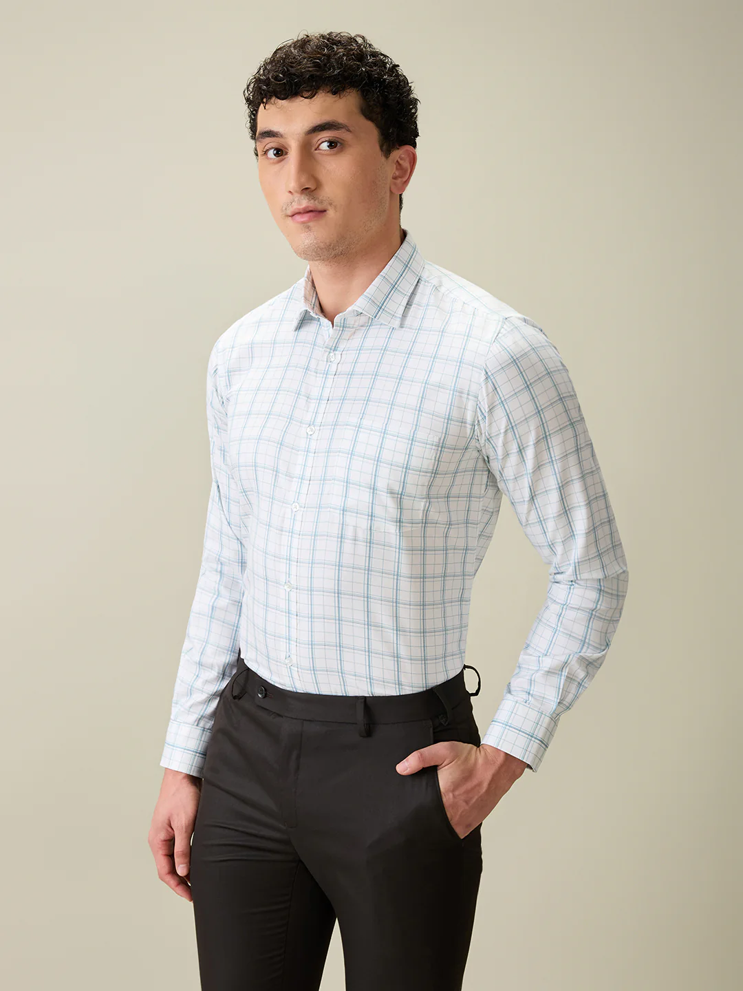 Park Avenue Men Blue Checks Slim Fit Cotton Blend Shirt - Image 2