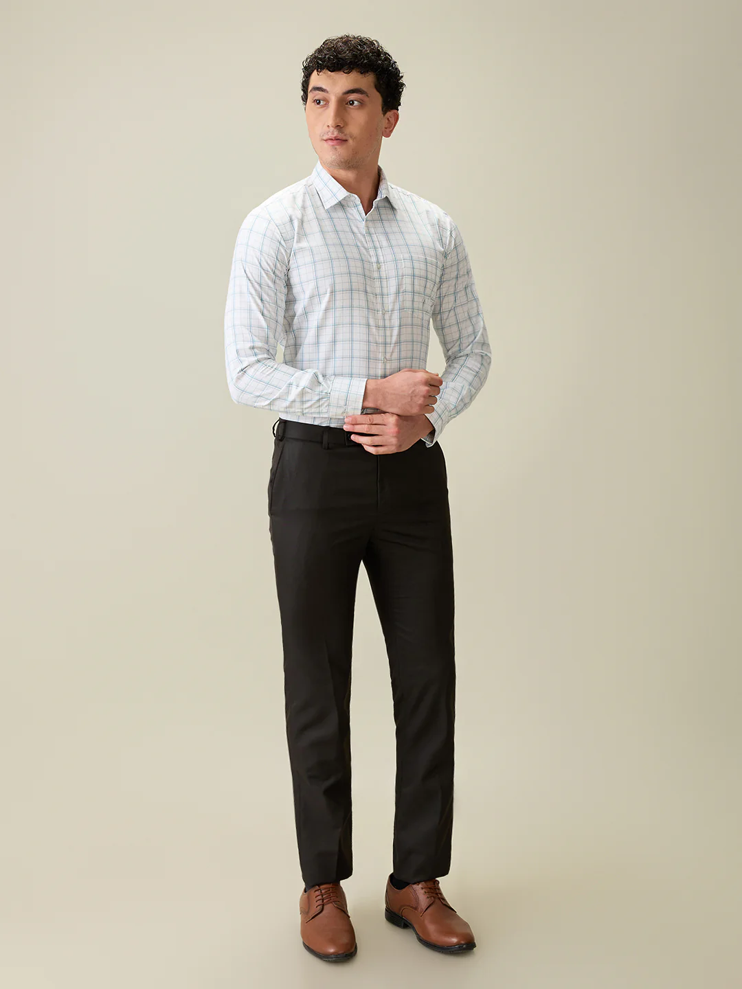 Park Avenue Men Blue Checks Slim Fit Cotton Blend Shirt - Image 5