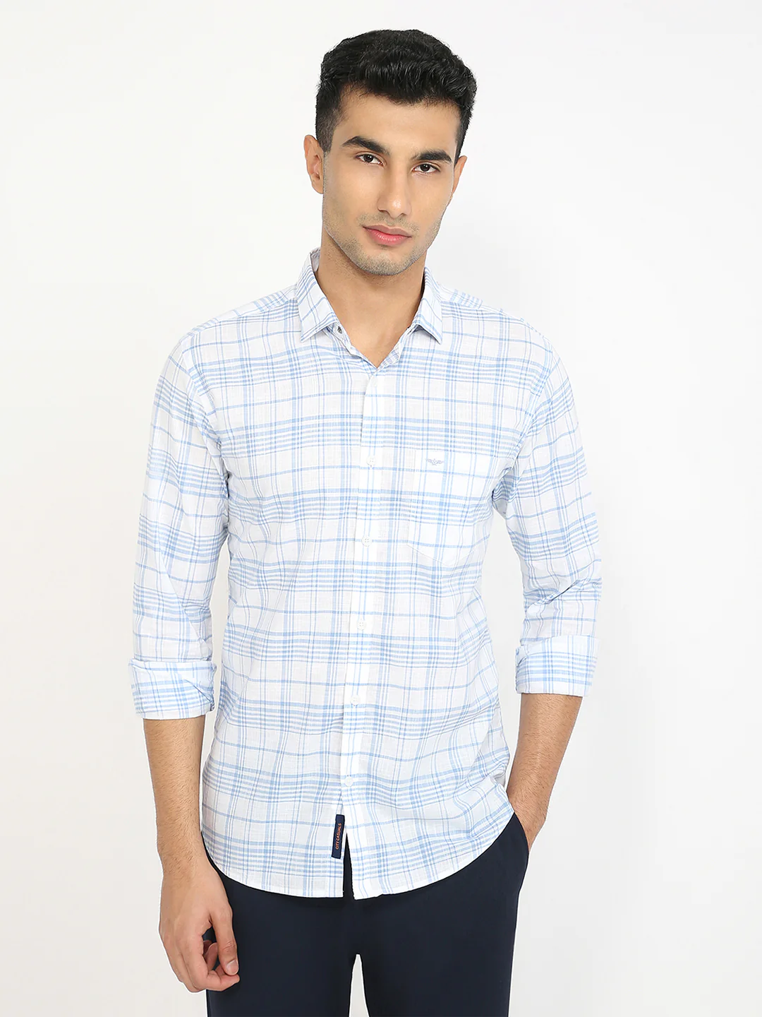 Park Avenue Men Blue Checks Slim Fit Cotton Casual Shirt