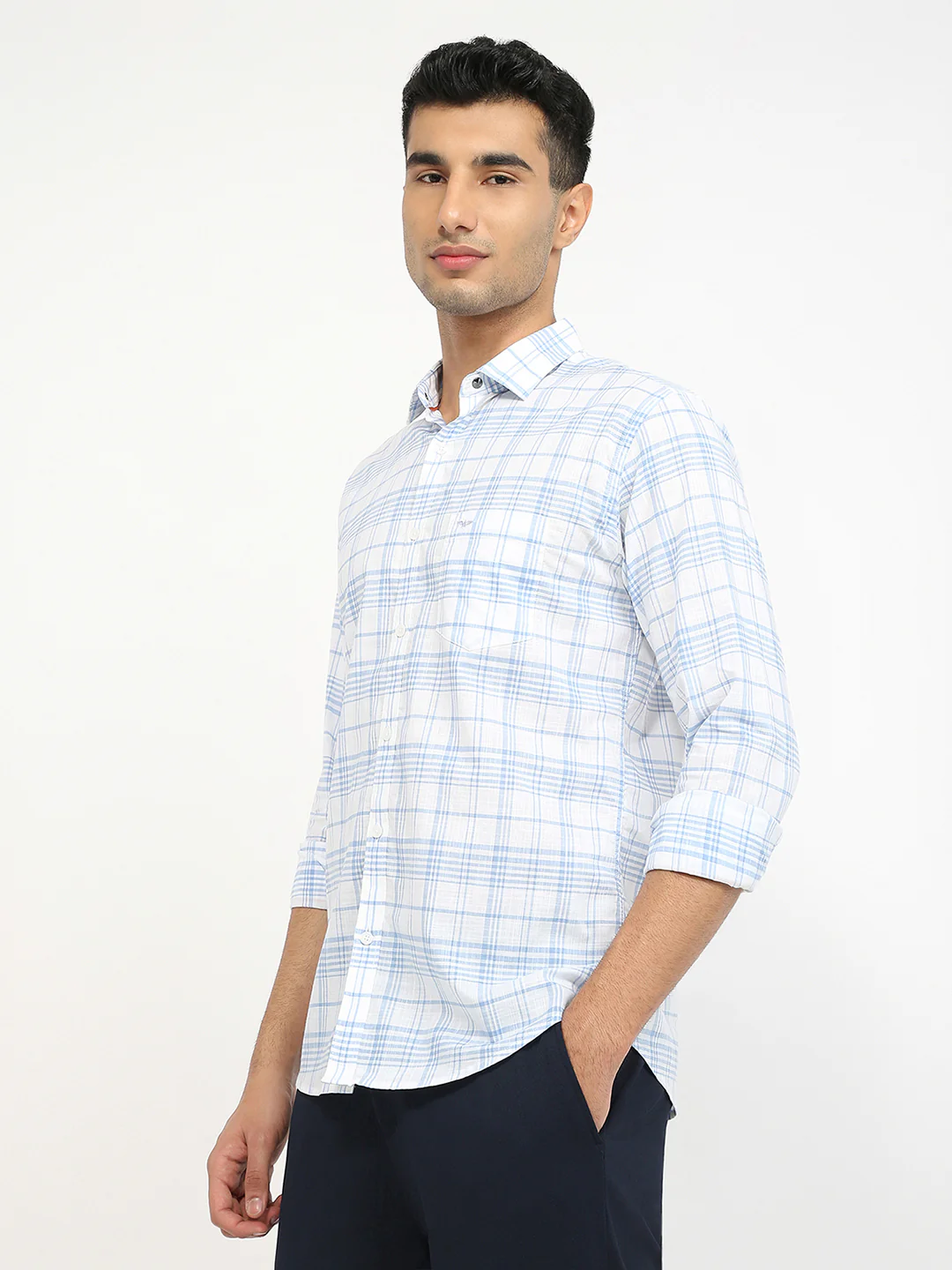 Park Avenue Men Blue Checks Slim Fit Cotton Casual Shirt - Image 3