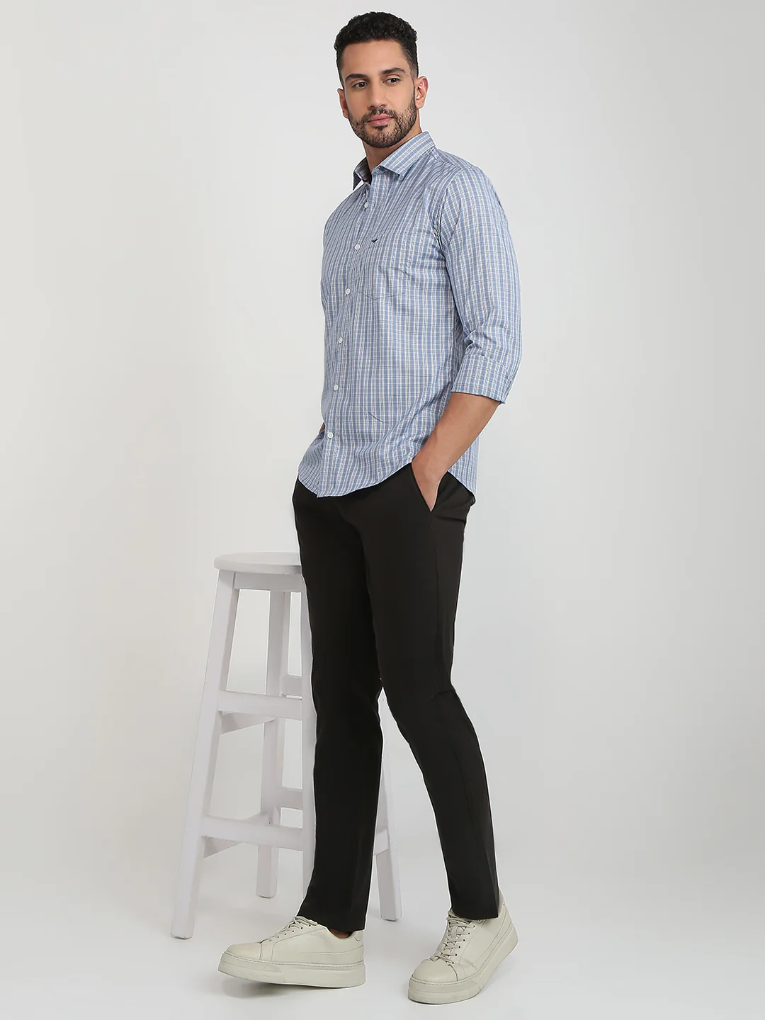 Park Avenue Men Blue Slim Fit Checks Casual Shirt - Image 9